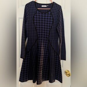 Calvin Klein Blue and Black Houndstooth Dress